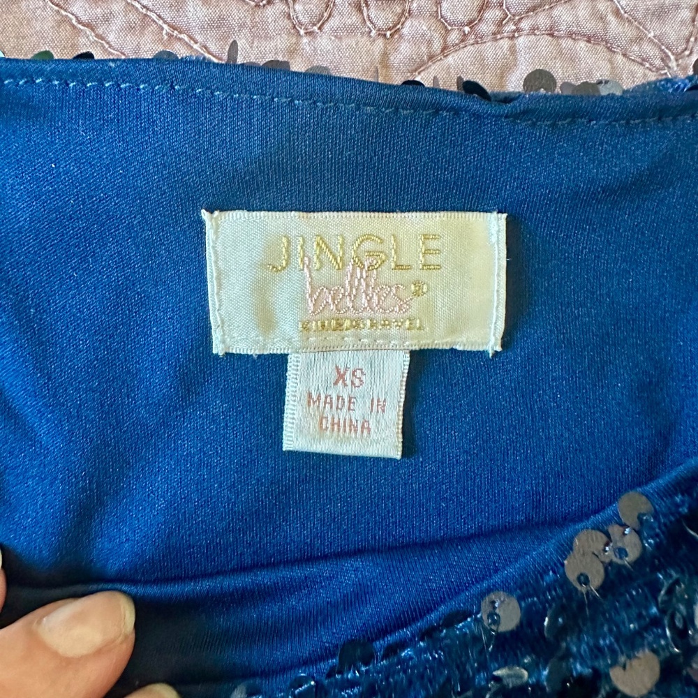 Jingle Belles by Kim Gravel Sequin Paillette Velvet Poncho XS Pageant blue - Picture 9 of 12